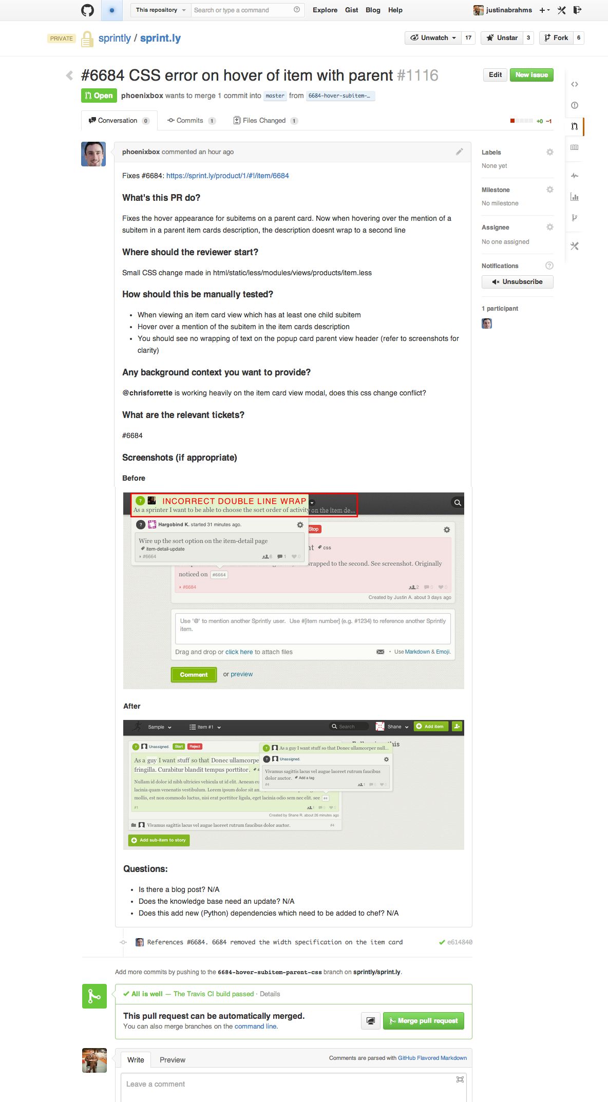 Pull request template in action